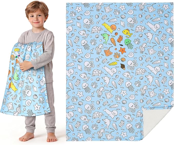 DIY Coloring Blanket For Kids Adults 15 Markers Inches Soft Sherpa Machine Washable