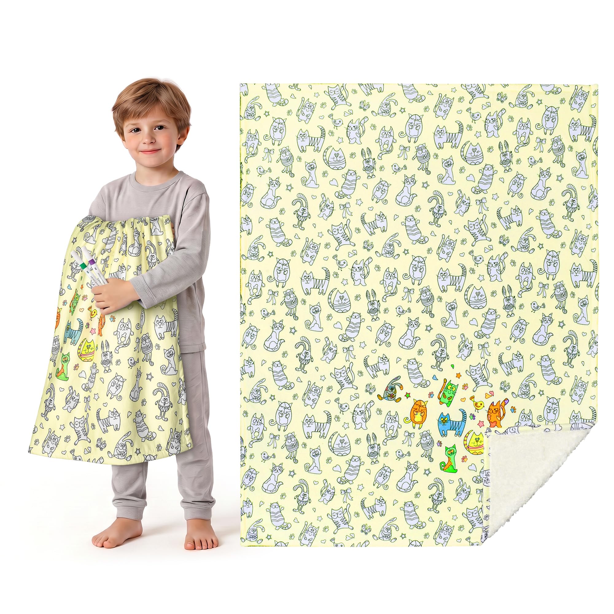 DIY Coloring Blanket For Kids Adults 15 Markers Inches Soft Sherpa Machine Washable
