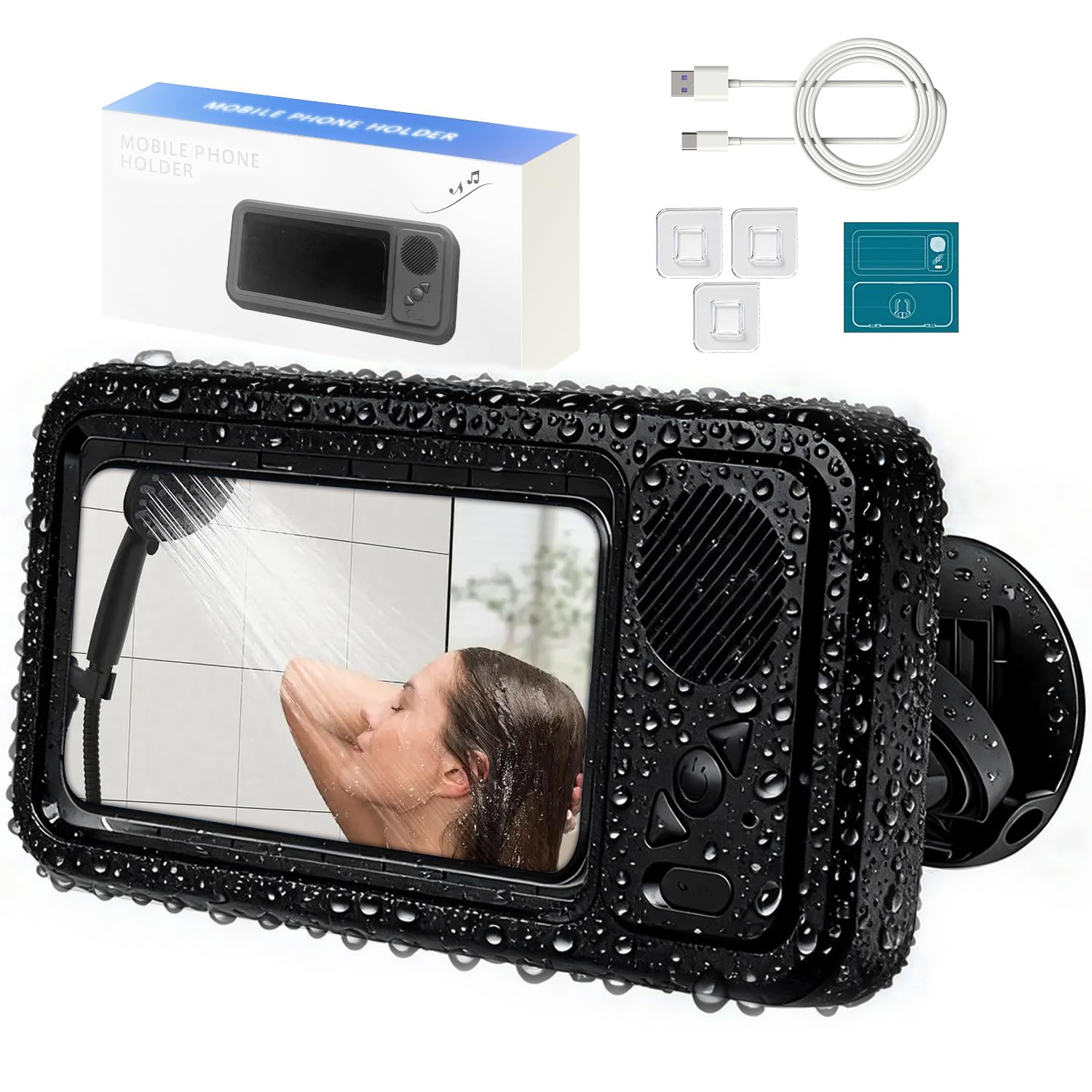 Waterproof Shower Phone Holder with Bluetooth Speaker & 360° Rotation