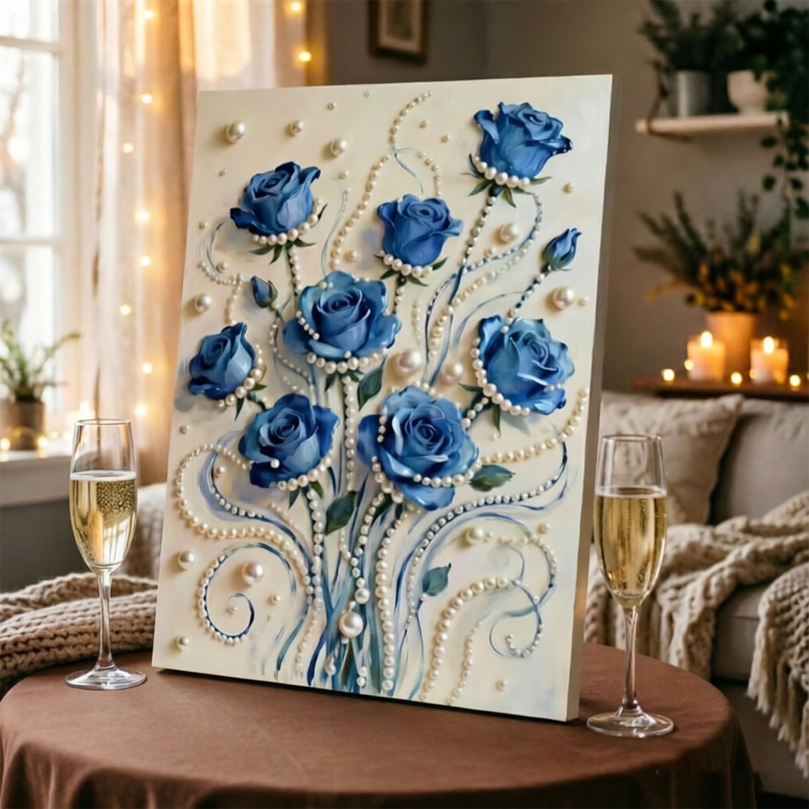 Blue Rose 3D Pearl Painting DIY Kit – Gem Bead Art Craft Canvas for Adults & Beginners