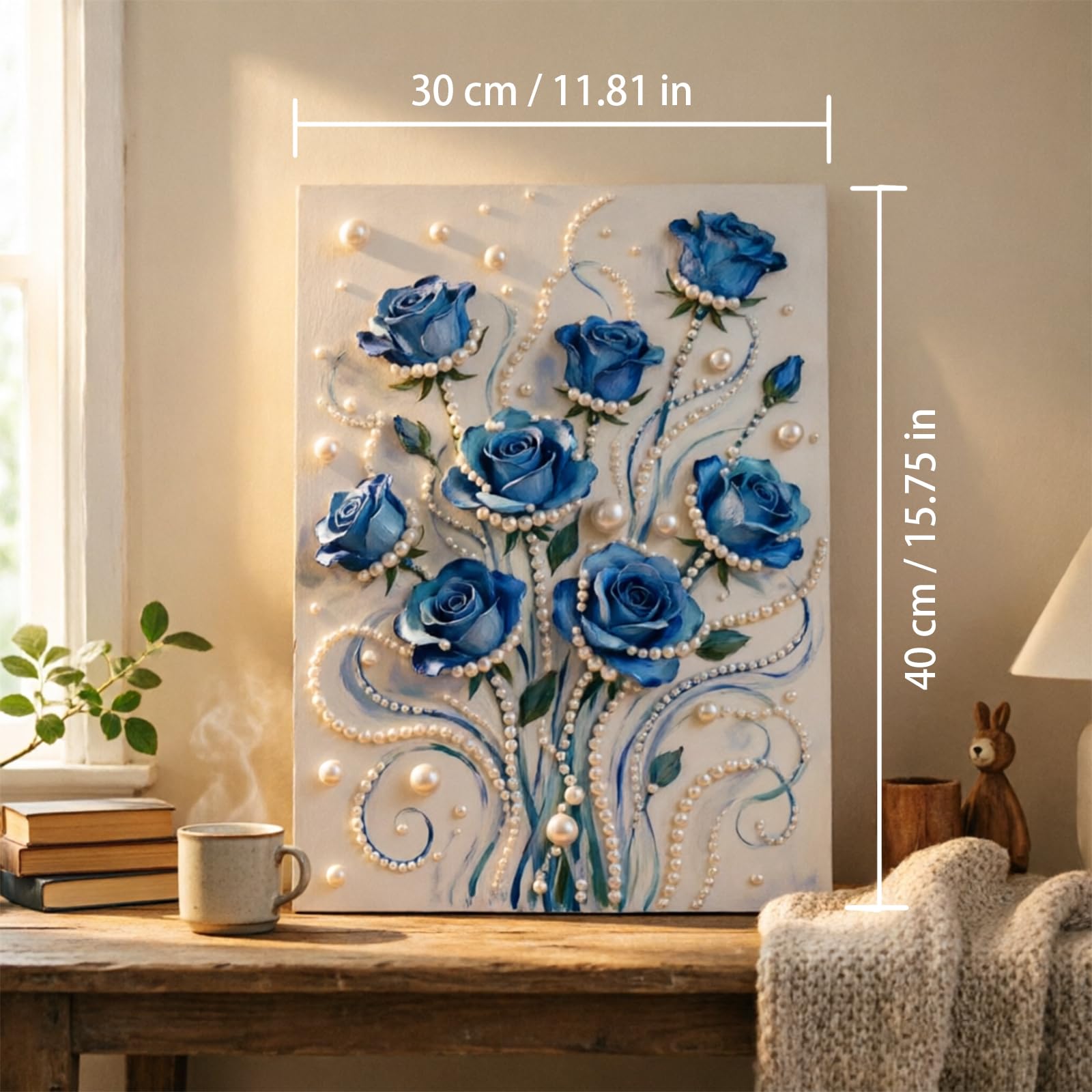 Blue Rose 3D Pearl Painting DIY Kit – Gem Bead Art Craft Canvas for Adults & Beginners