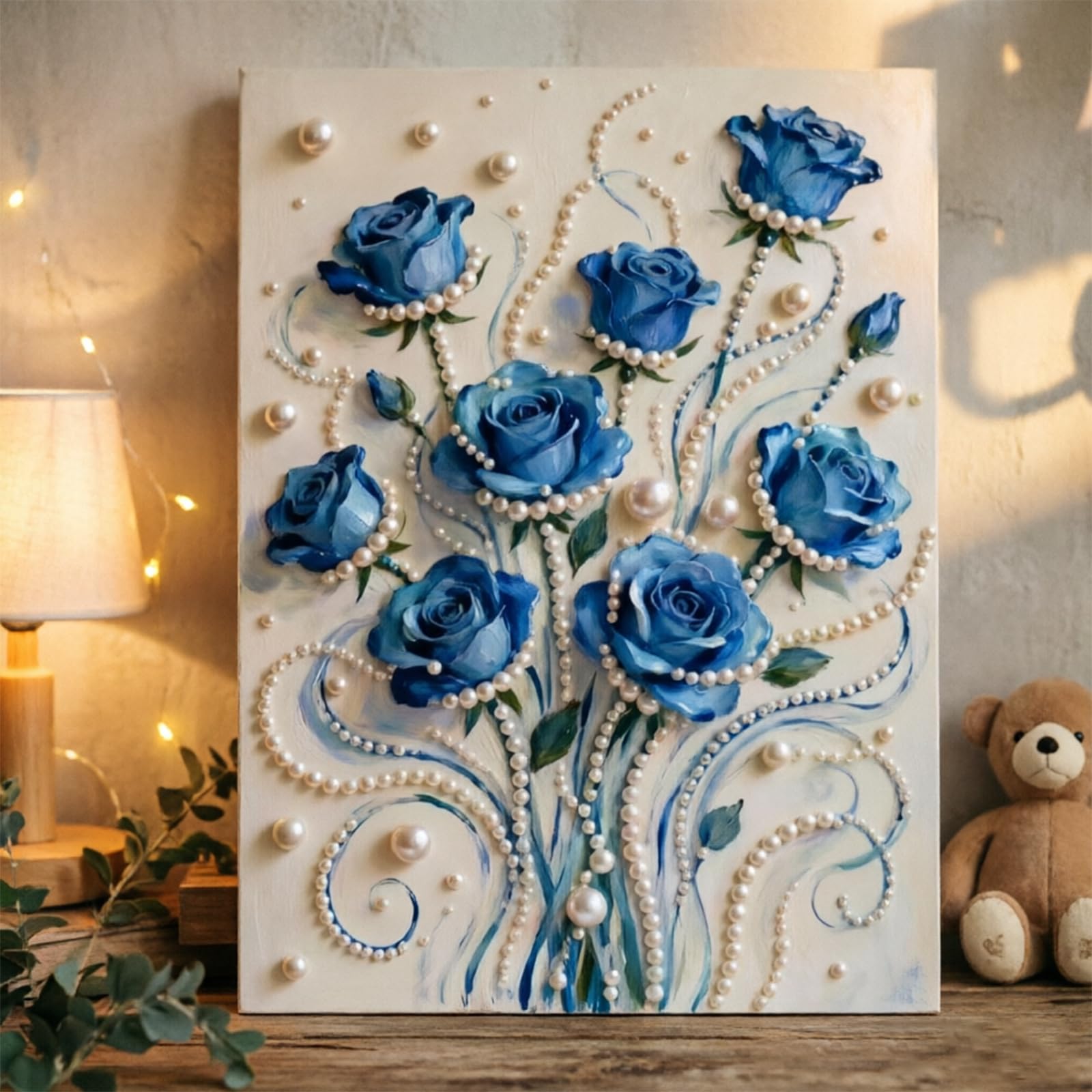 Blue Rose 3D Pearl Painting DIY Kit – Gem Bead Art Craft Canvas for Adults & Beginners