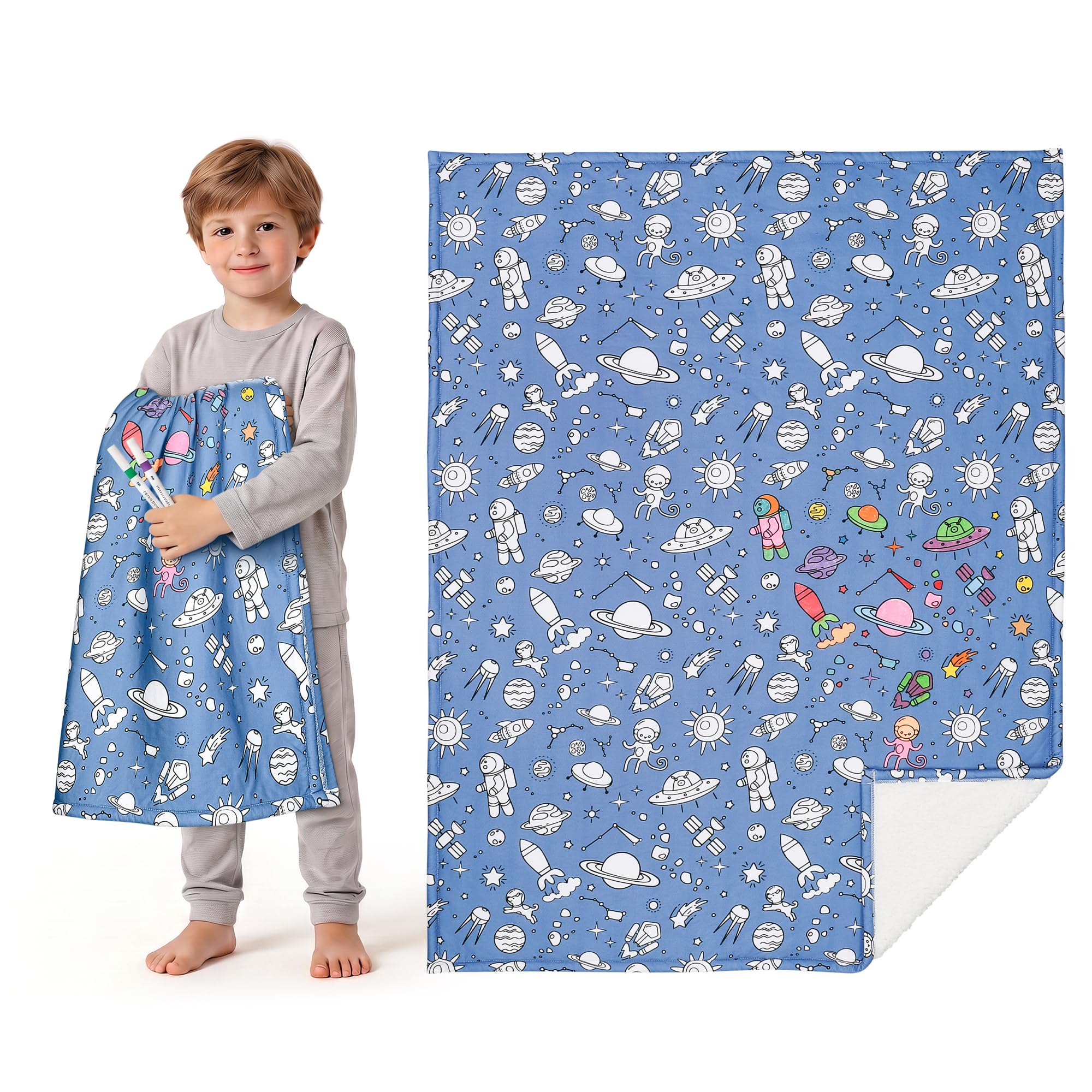 DIY Coloring Blanket For Kids Adults 15 Markers Inches Soft Sherpa Machine Washable