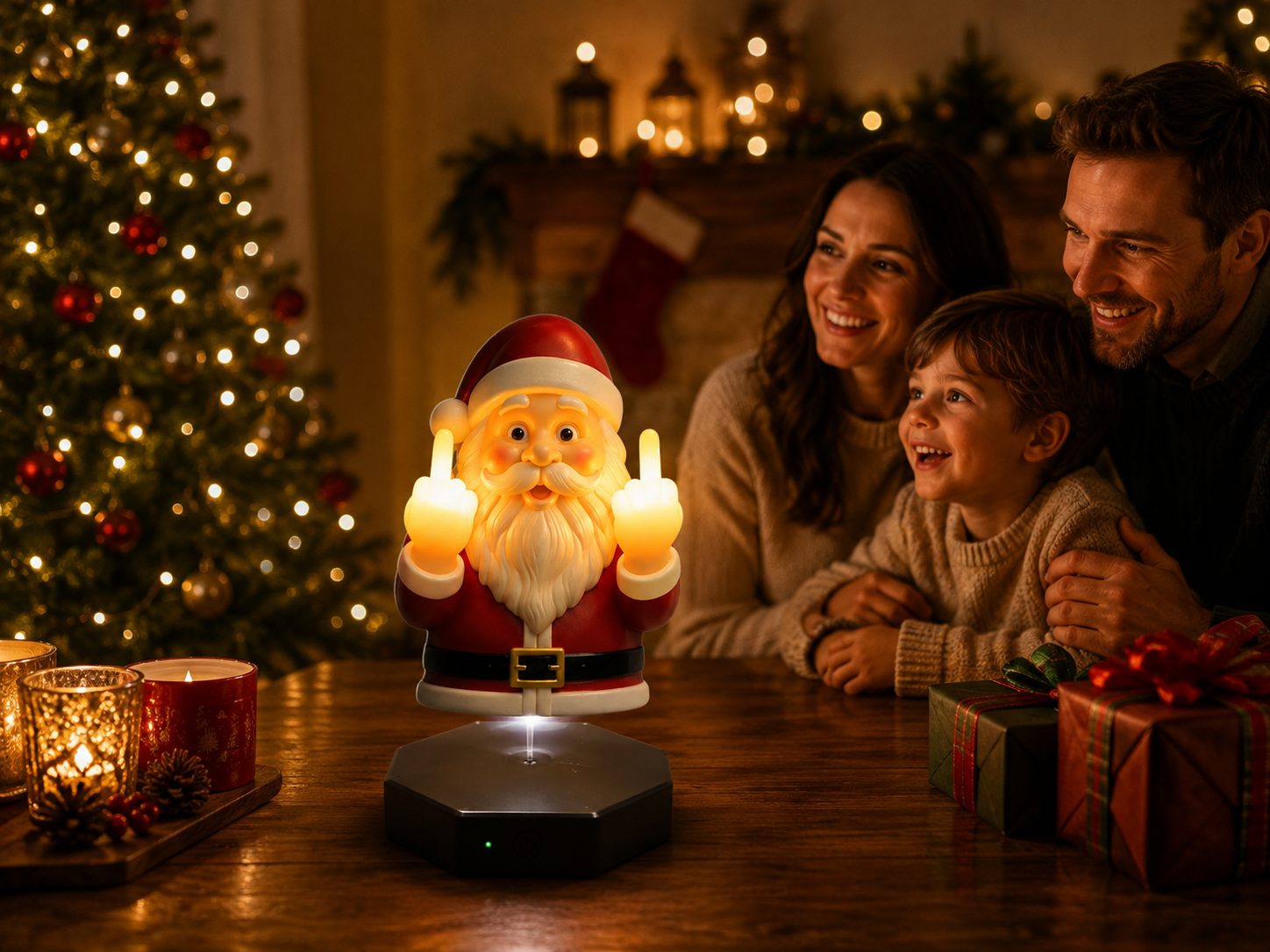 Funny Santa Claus Middle Finger Christmas Wall Light