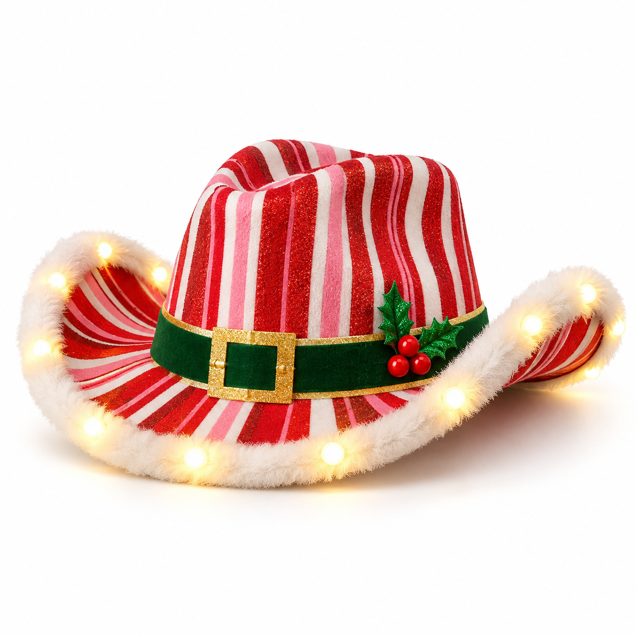 Light-Up Christmas Cowboy Hat – Festive LED Holiday Party Hat