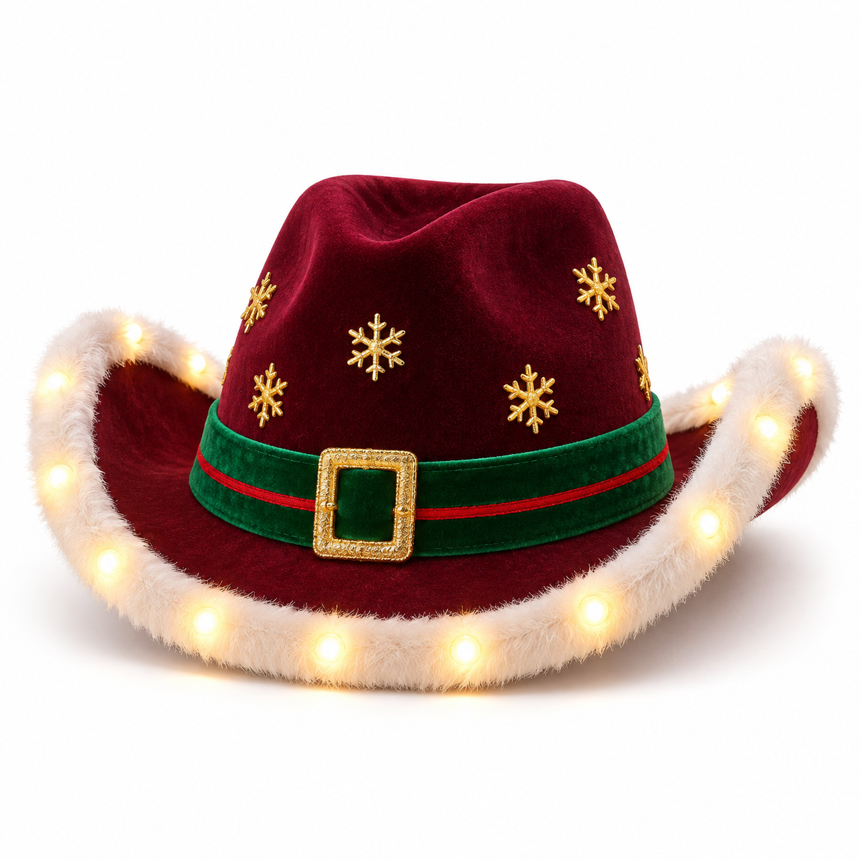 Light-Up Christmas Cowboy Hat – Festive LED Holiday Party Hat