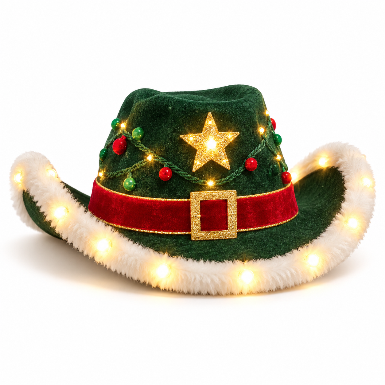 Light-Up Christmas Cowboy Hat – Festive LED Holiday Party Hat