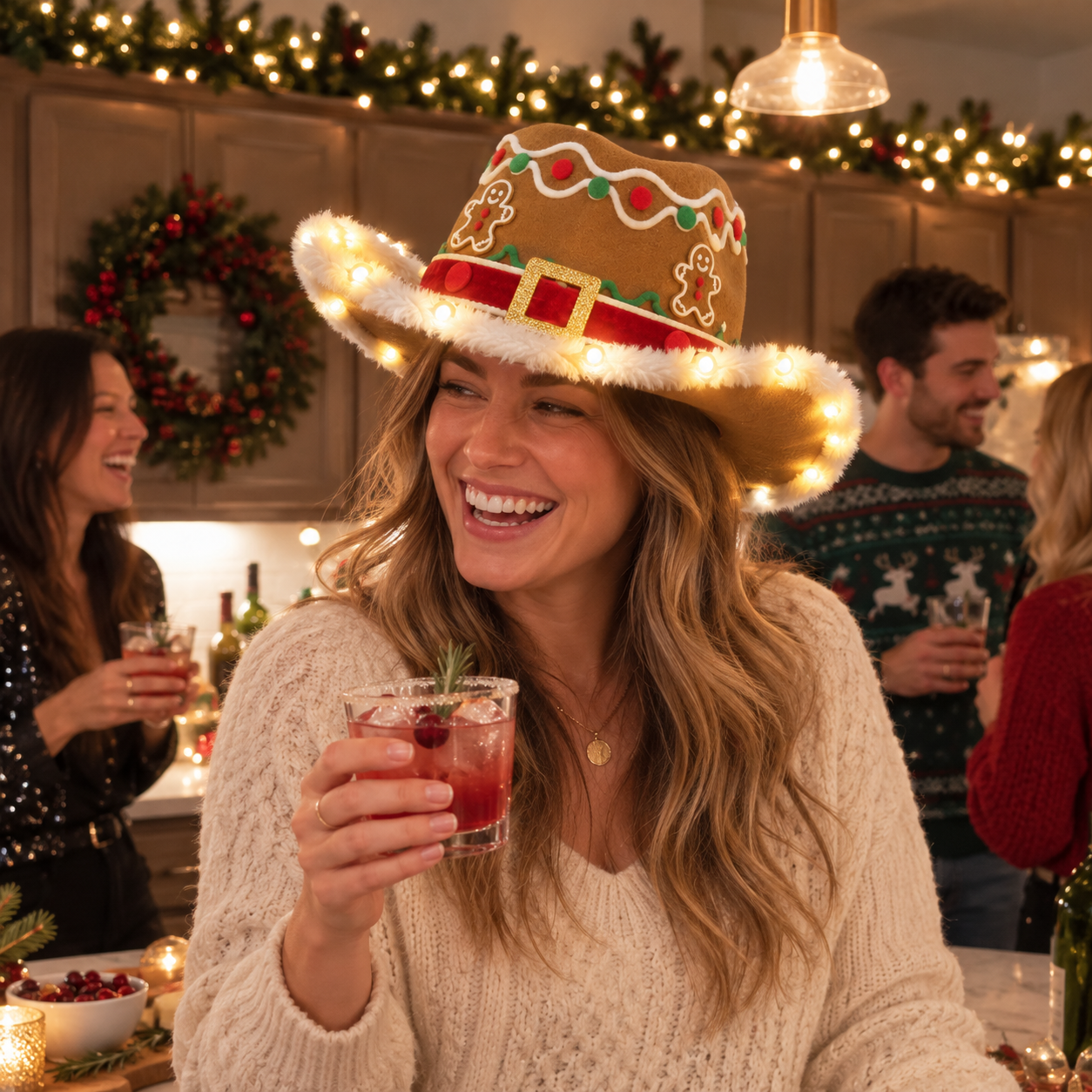 Light-Up Christmas Cowboy Hat – Festive LED Holiday Party Hat