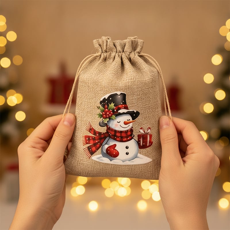 Rustic Christmas Burlap Drawstring Gift Bags