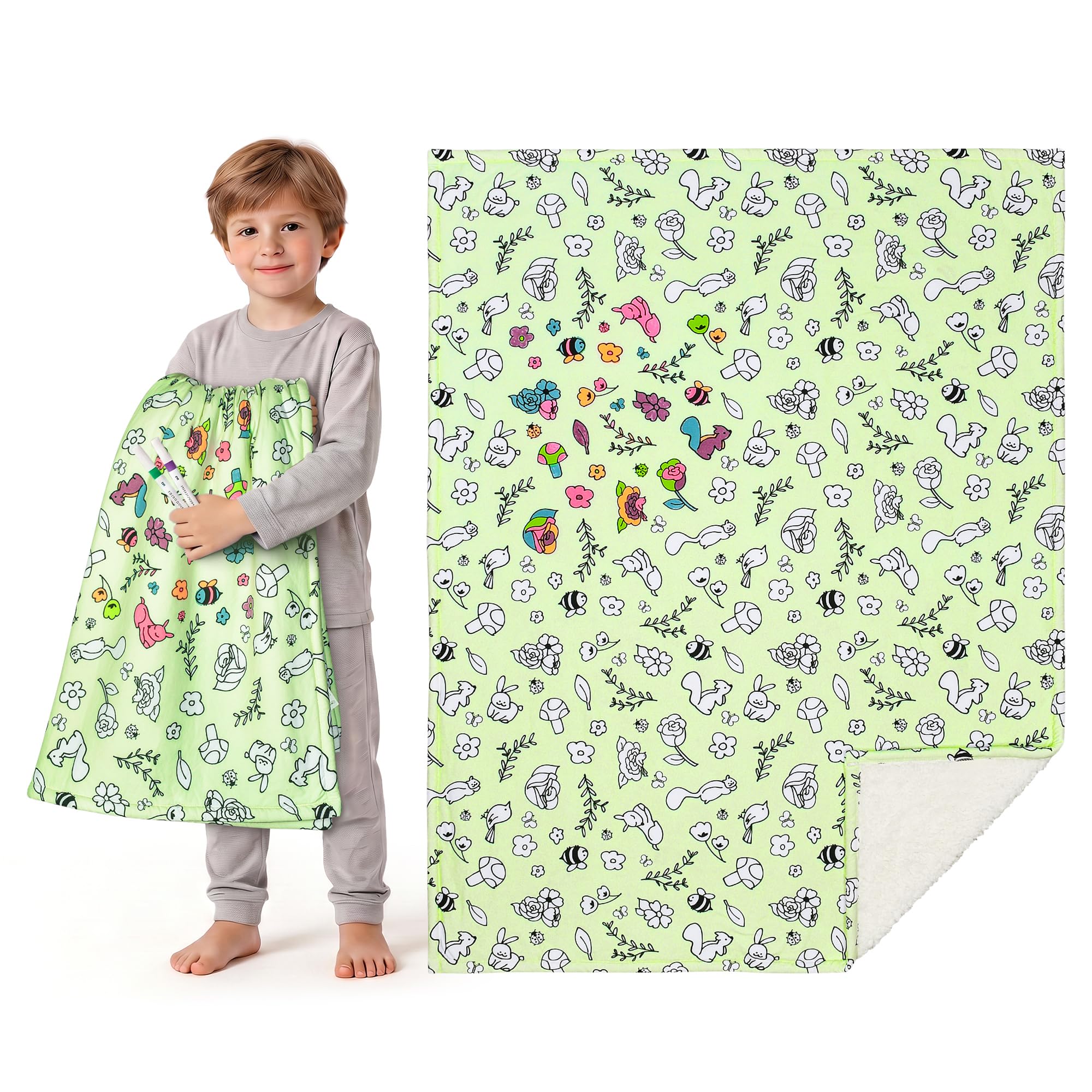 DIY Coloring Blanket For Kids Adults 15 Markers Inches Soft Sherpa Machine Washable