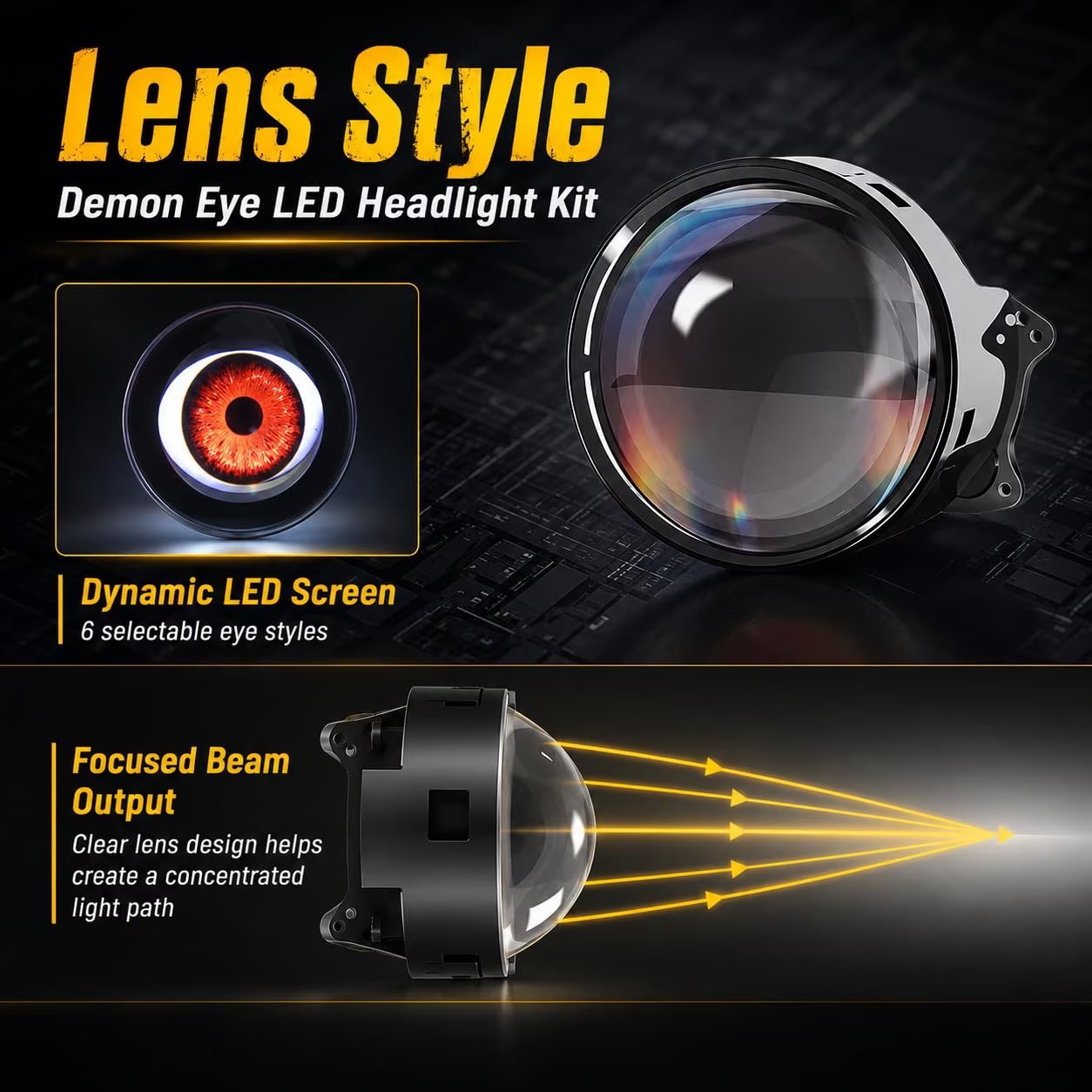 33-Mode Animated Demon Eye LED Headlight Kit – Moving Ghost Eye Car Light with Remote Control