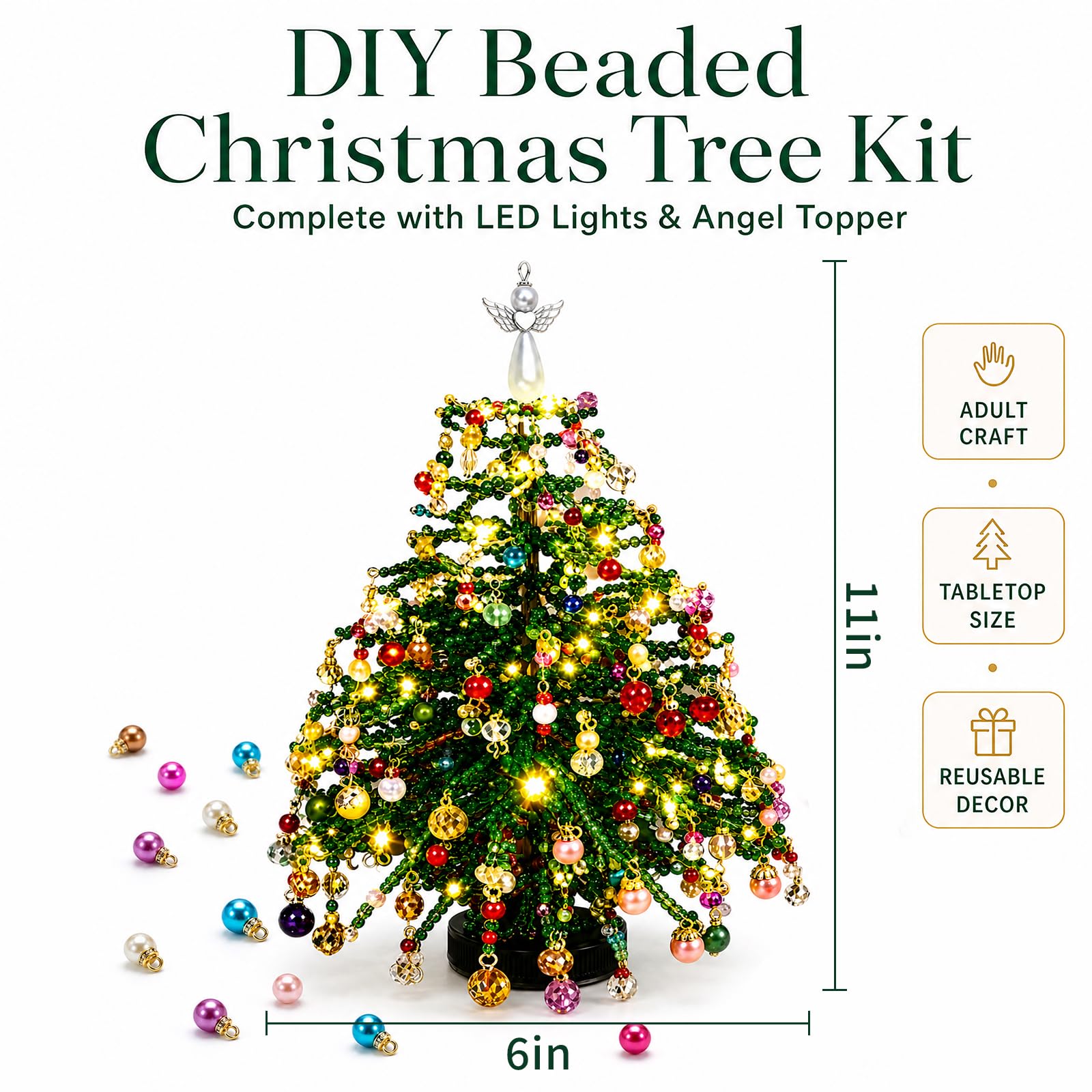 DIY Crystal Beaded Christmas Tree Kit – Handmade Tabletop Holiday Ornament Decor