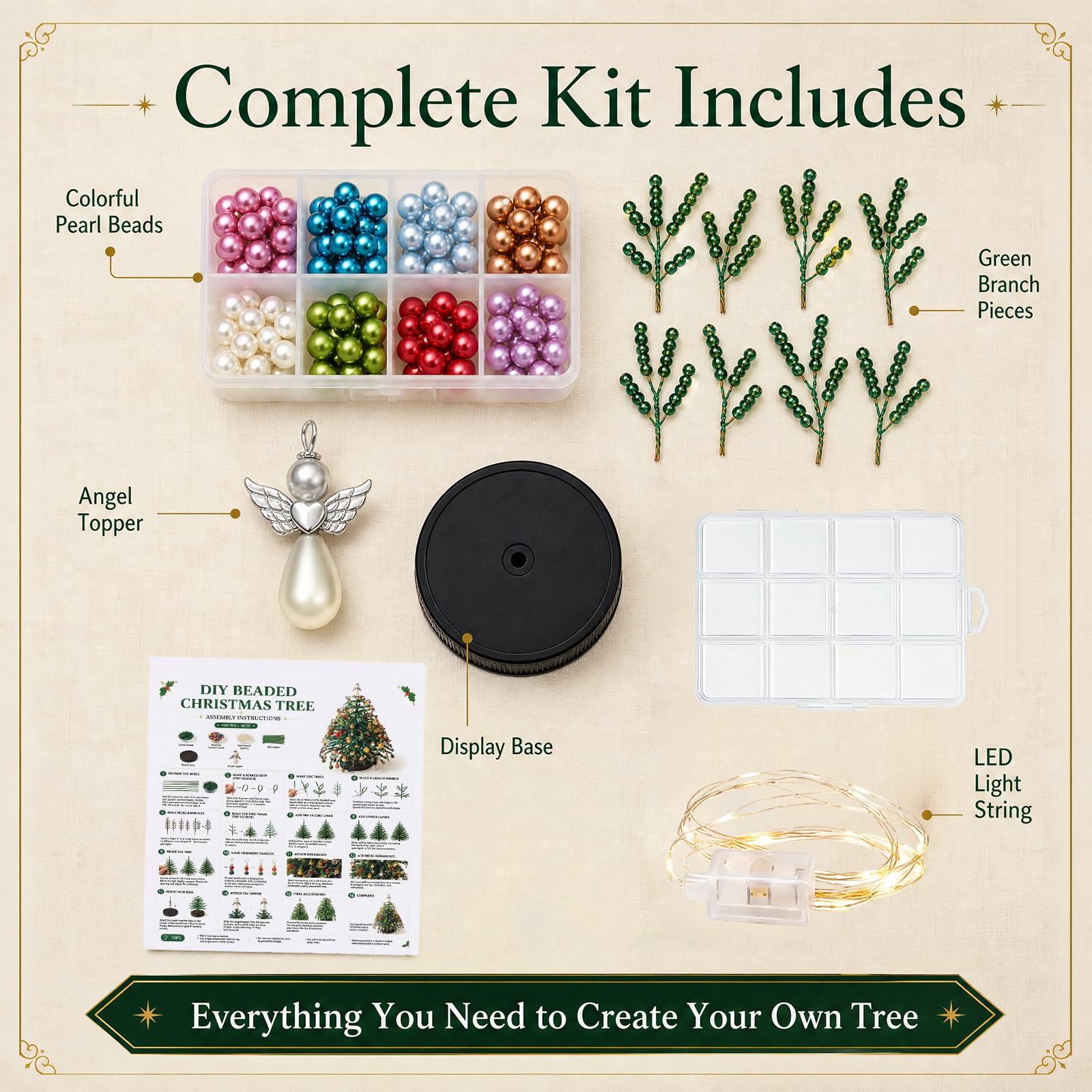 DIY Crystal Beaded Christmas Tree Kit – Handmade Tabletop Holiday Ornament Decor
