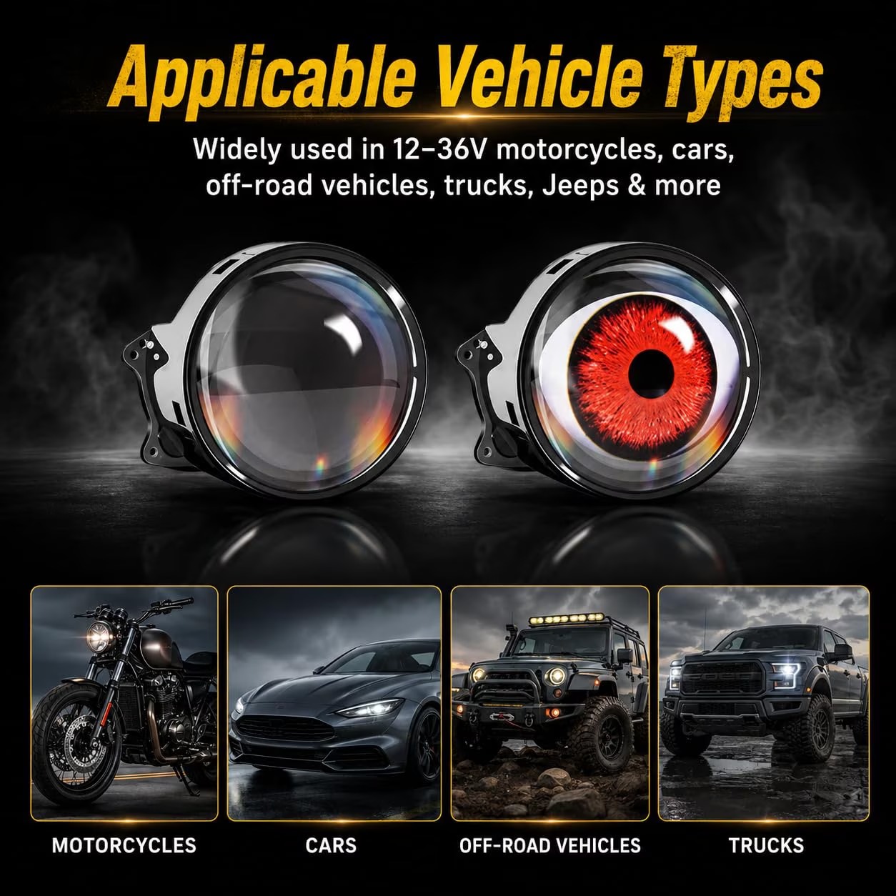 33-Mode Animated Demon Eye LED Headlight Kit – Moving Ghost Eye Car Light with Remote Control