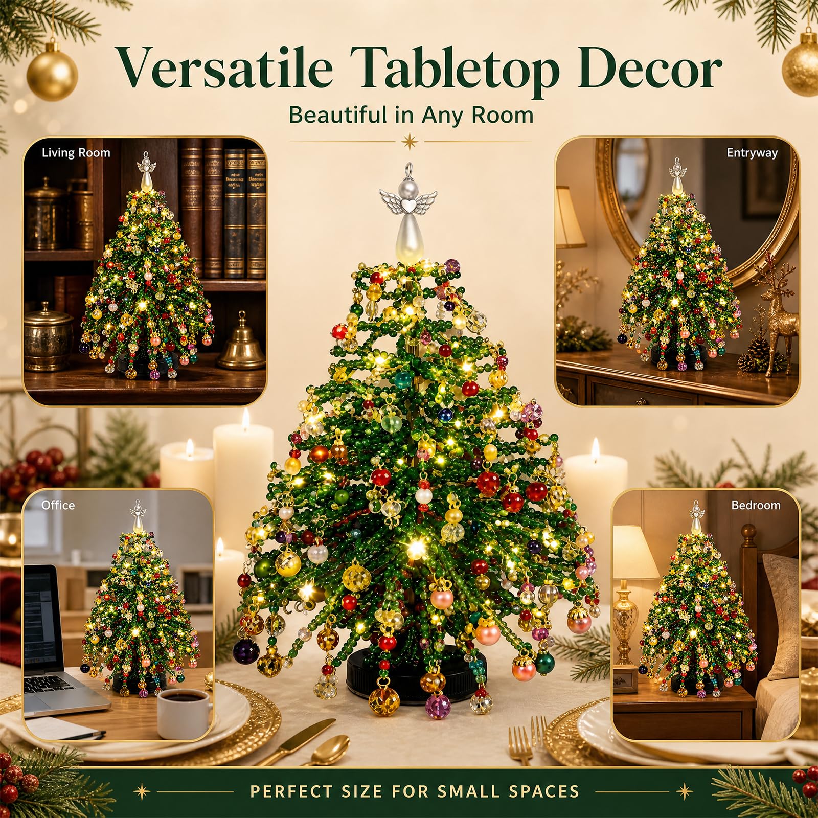 DIY Crystal Beaded Christmas Tree Kit – Handmade Tabletop Holiday Ornament Decor