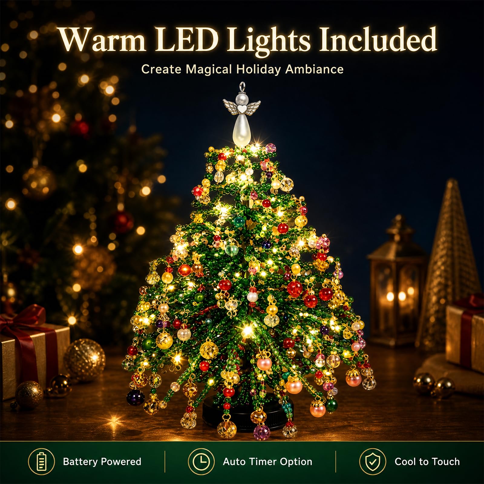 DIY Crystal Beaded Christmas Tree Kit – Handmade Tabletop Holiday Ornament Decor