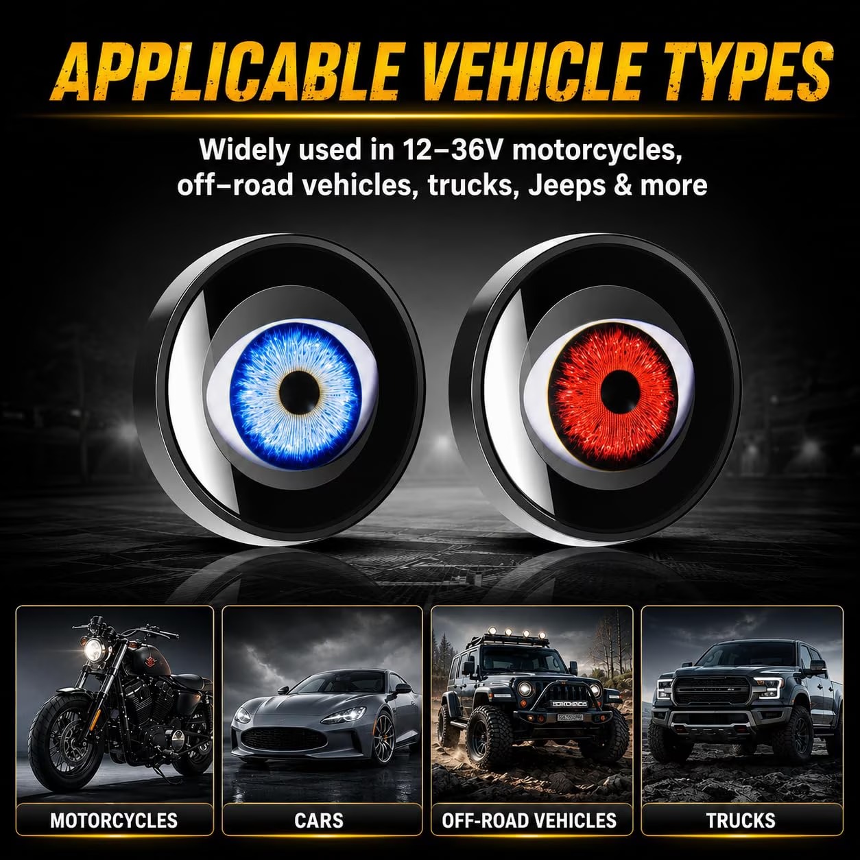 33-Mode Animated Demon Eye LED Headlight Kit – Moving Ghost Eye Car Light with Remote Control