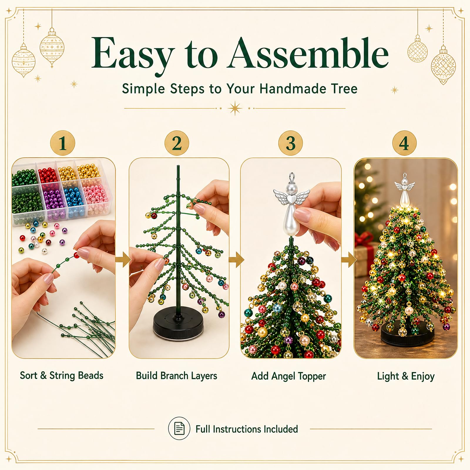 DIY Crystal Beaded Christmas Tree Kit – Handmade Tabletop Holiday Ornament Decor