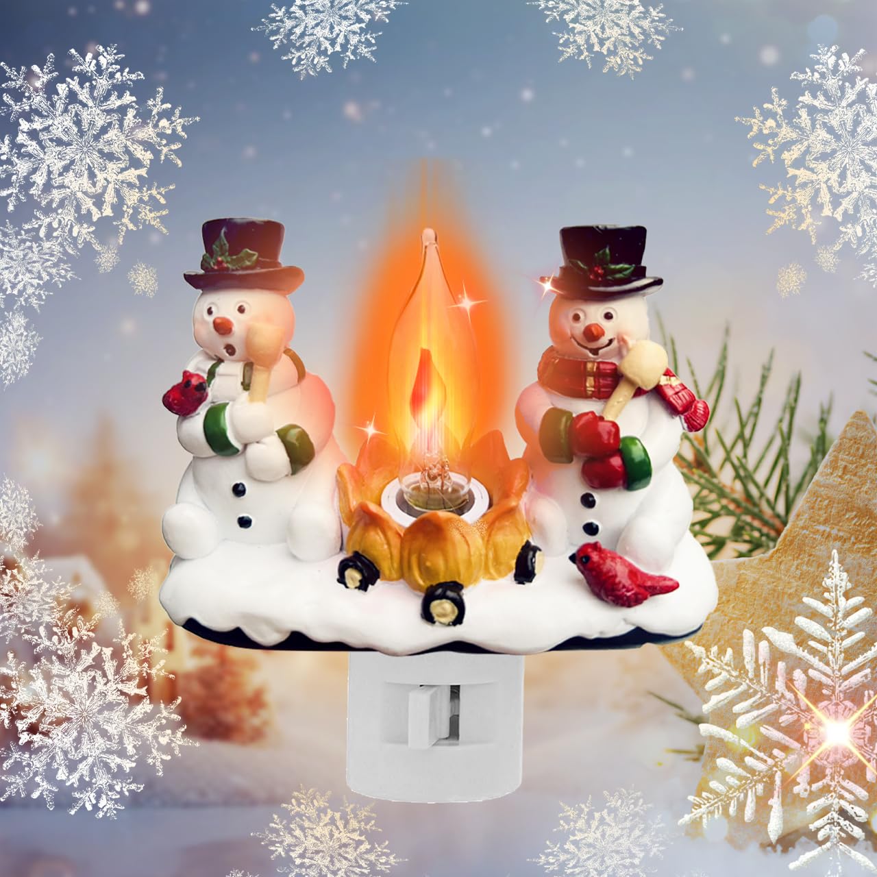 Snowman Campfire Christmas Night Light