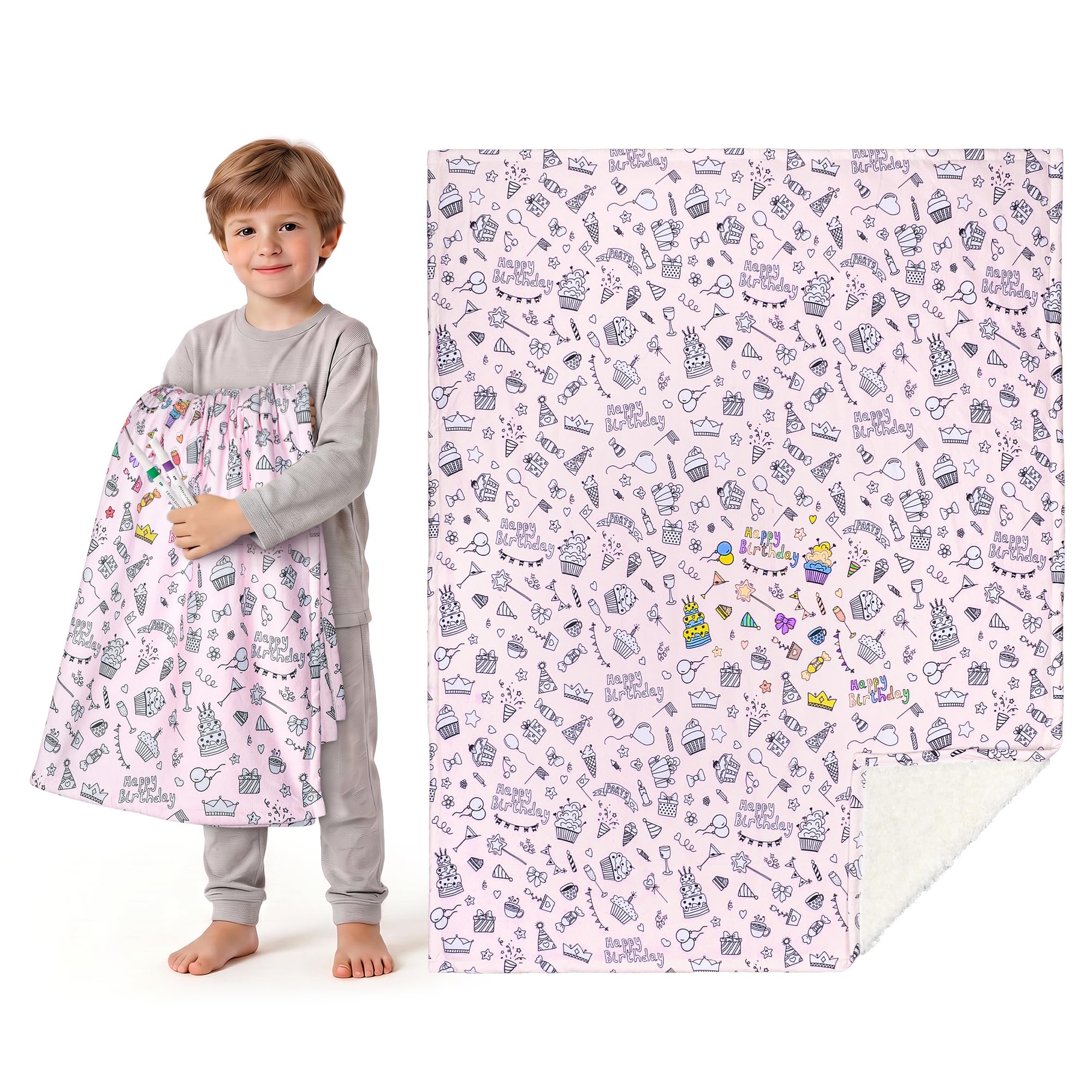 DIY Coloring Blanket For Kids Adults 15 Markers Inches Soft Sherpa Machine Washable