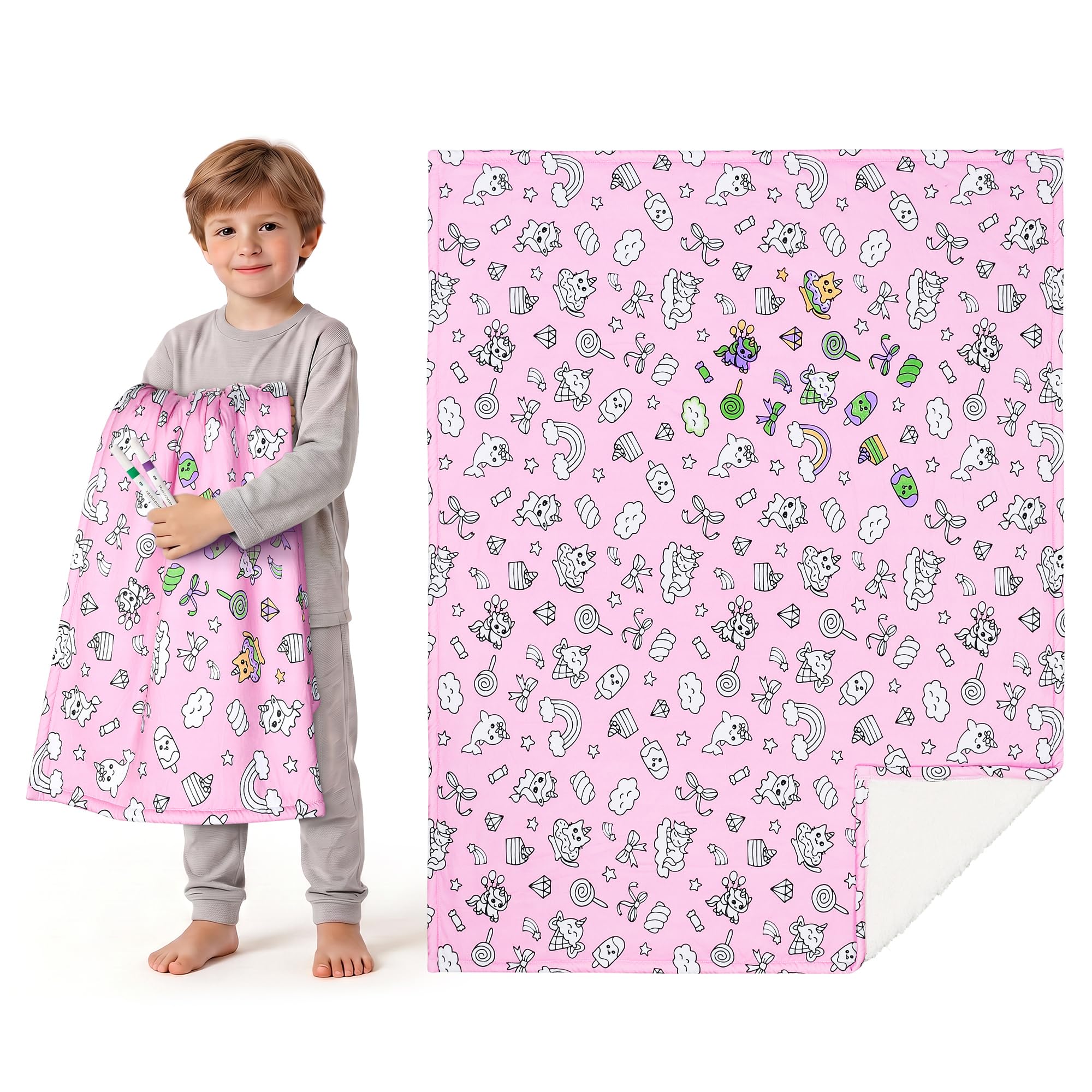 DIY Coloring Blanket For Kids Adults 15 Markers Inches Soft Sherpa Machine Washable