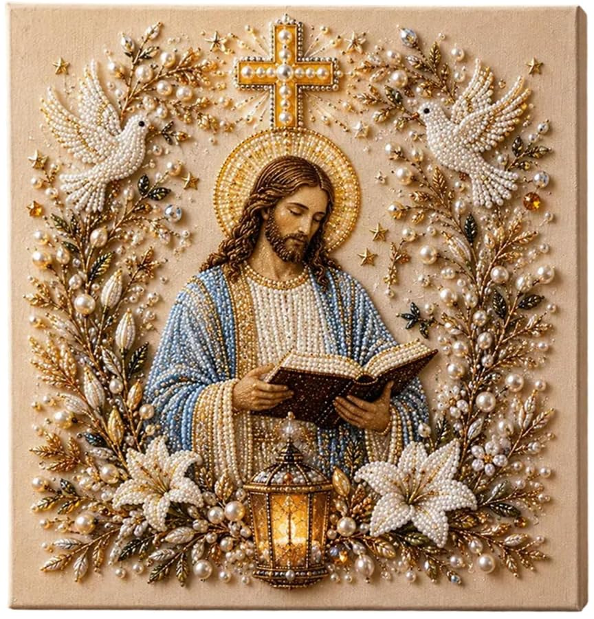 DIY Jesus Pearl Art Kit – 5D Diamond Mosaic Religious Wall Art for Easter & Christmas
