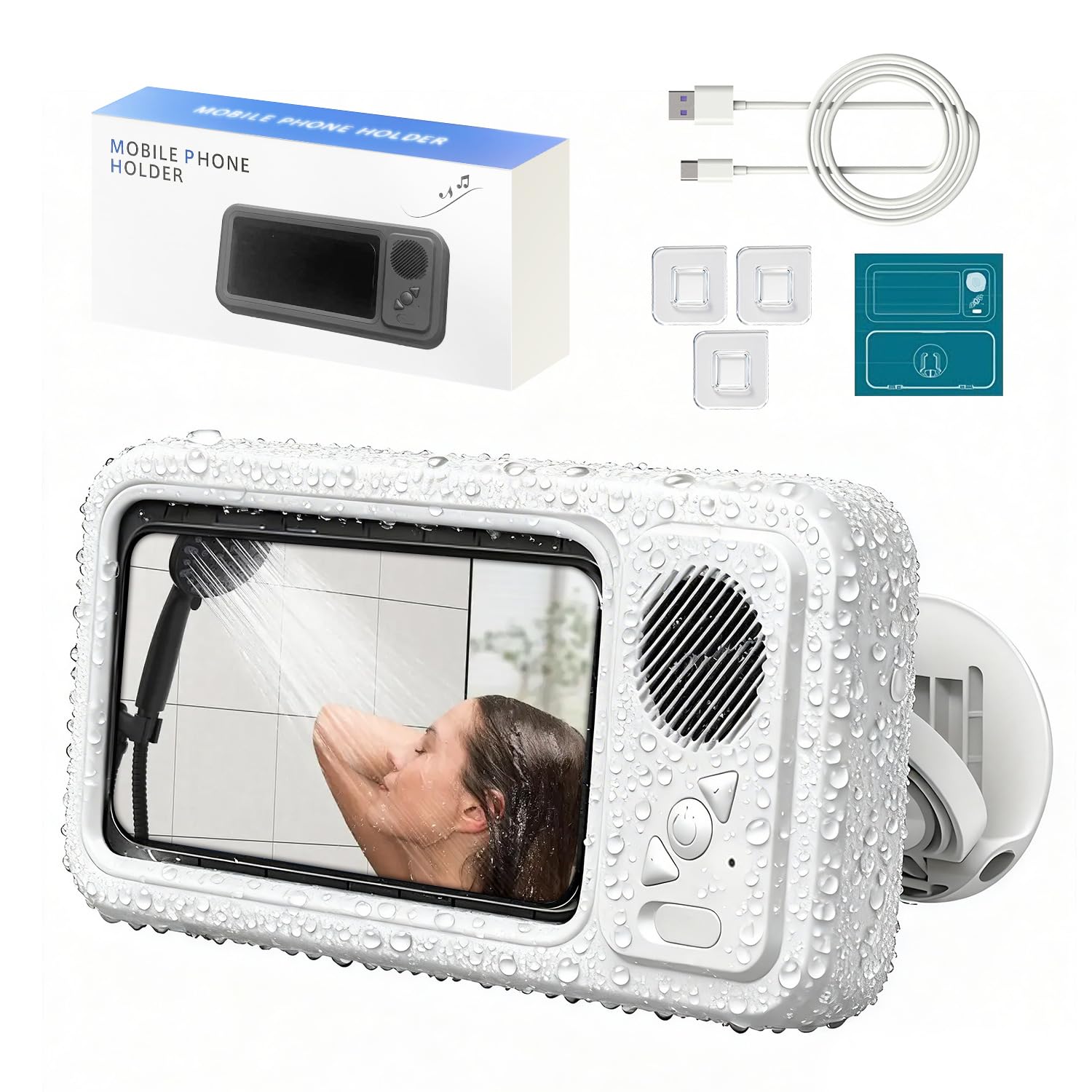 Waterproof Shower Phone Holder with Bluetooth Speaker & 360° Rotation