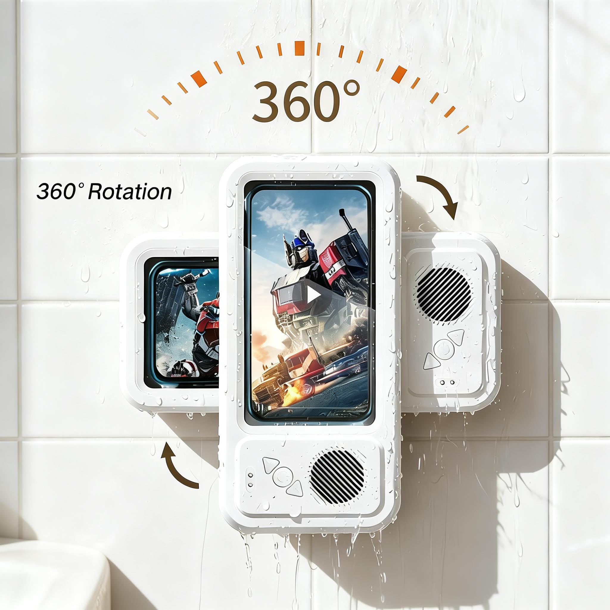 Waterproof Shower Phone Holder with Bluetooth Speaker & 360° Rotation