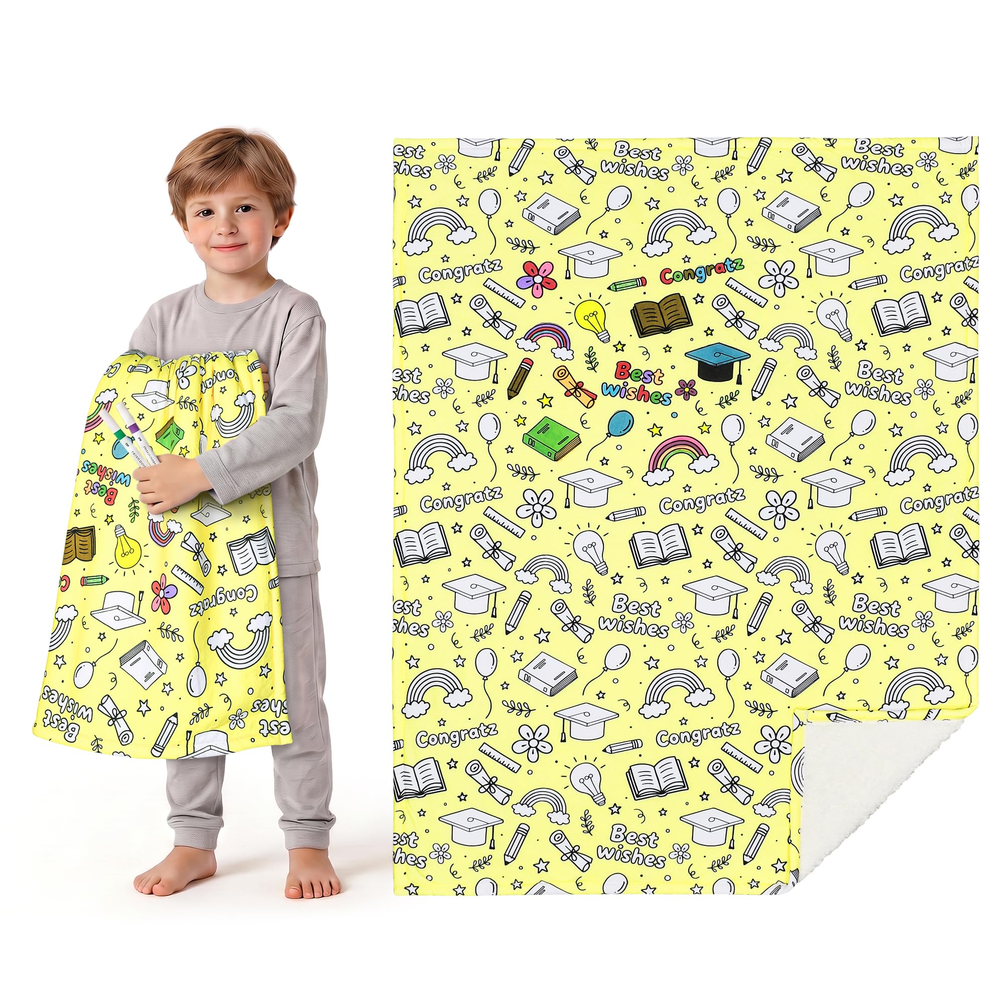 DIY Coloring Blanket For Kids Adults 15 Markers Inches Soft Sherpa Machine Washable