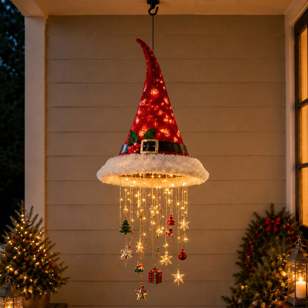 Christmas Hanging Lights – Festive LED Santa Hat, Bell & Christmas Tree Decorations
