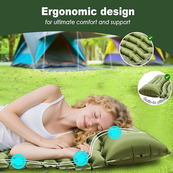 Ultralight Camping Sleeping Pad with Pillow & Built-in Foot Pump
