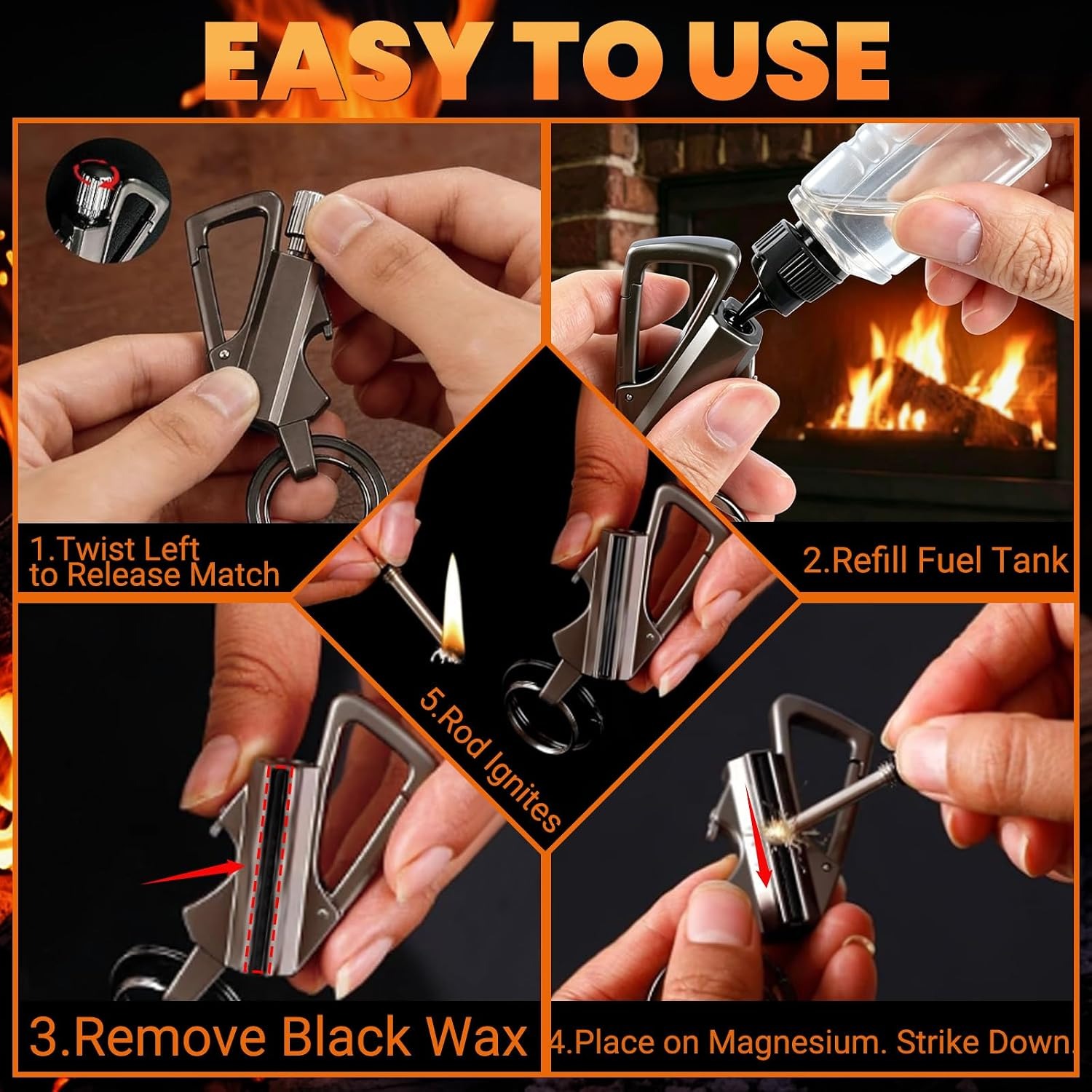 3 Permanent Match Infinity Lighter, 3-in-1 Keychain Bottle Opener Igniter, Reusable Unlimited Lighter, Waterproof Matches, Outdoor Survival Permanent Igniter