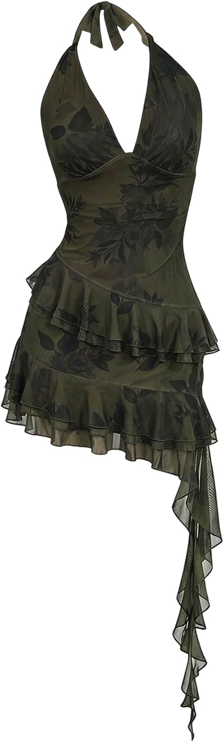 Women's Halter Y2k Mini Dress Asymmetrical Wedding Guest Dress