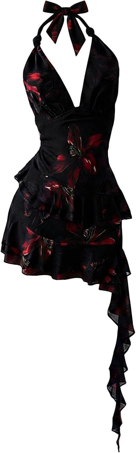 Women's Halter Y2k Mini Dress Asymmetrical Wedding Guest Dress