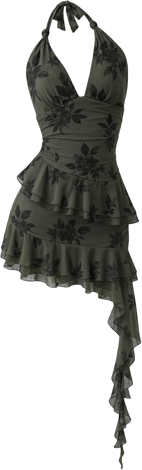 Women's Halter Y2k Mini Dress Asymmetrical Wedding Guest Dress