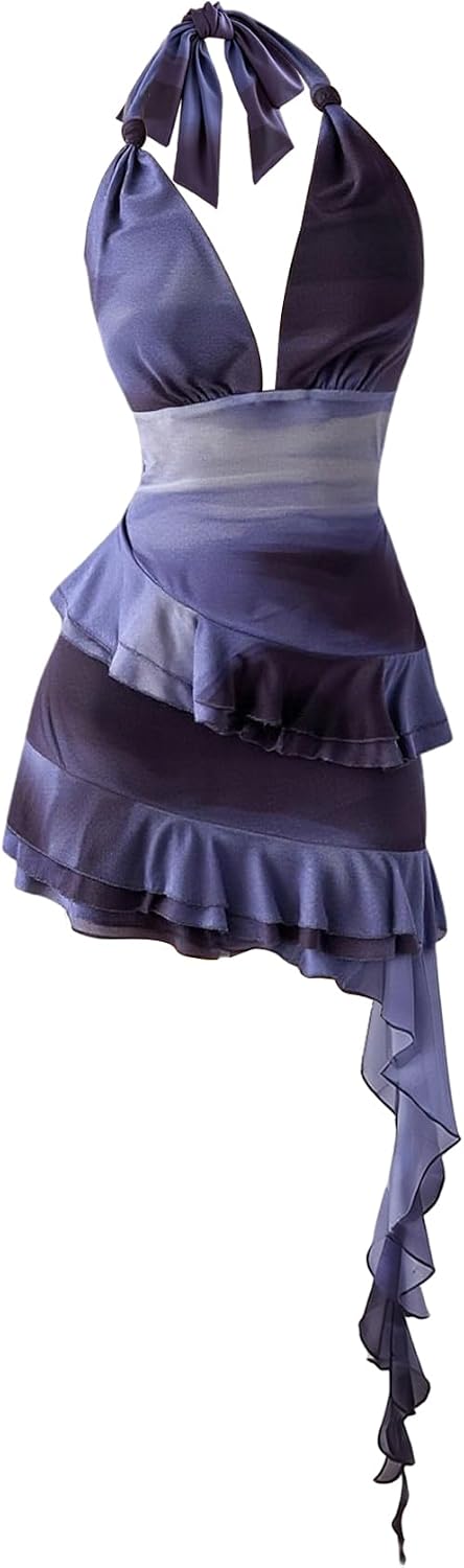 Women's Halter Y2k Mini Dress Asymmetrical Wedding Guest Dress