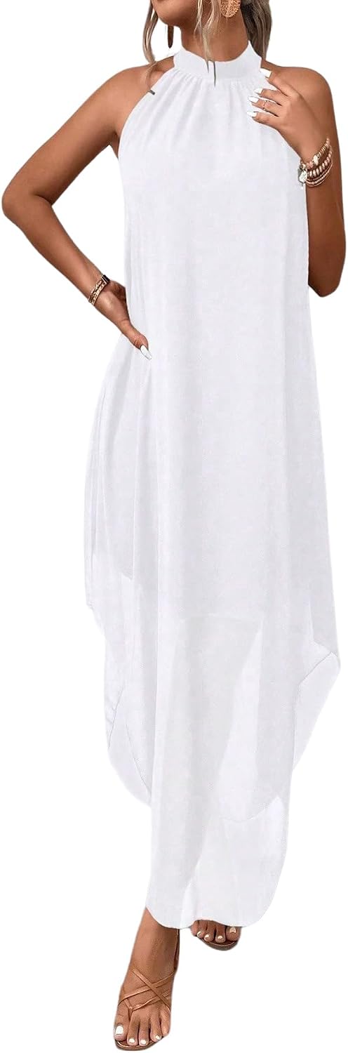 Women’s Formal Wedding Guest Dress Halter Flowy Chiffon Long Dress