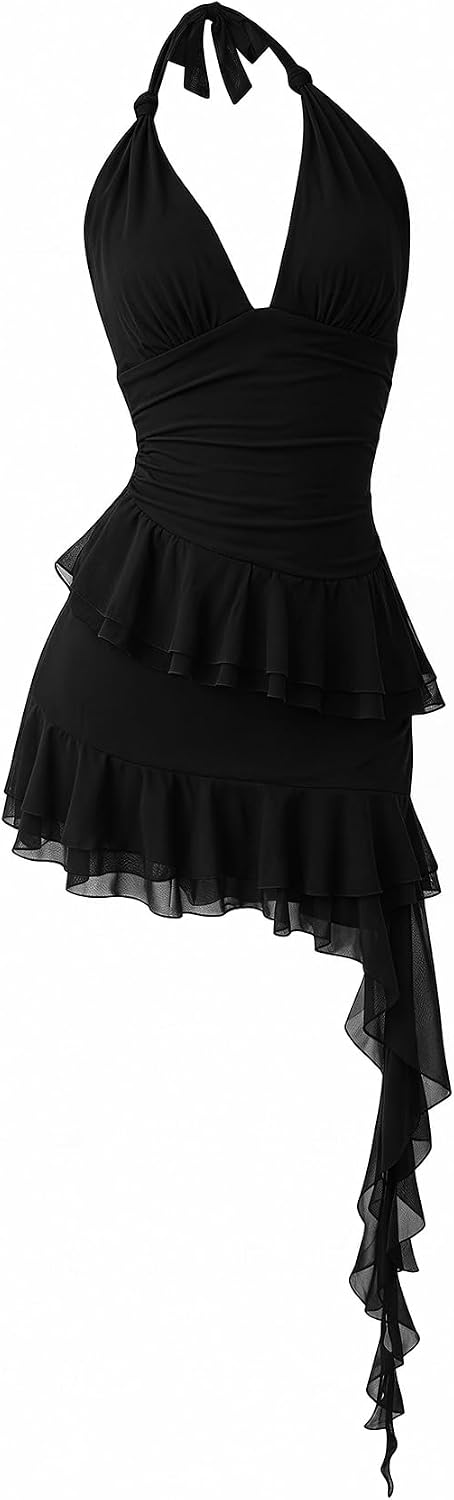Women's Halter Y2k Mini Dress Asymmetrical Wedding Guest Dress