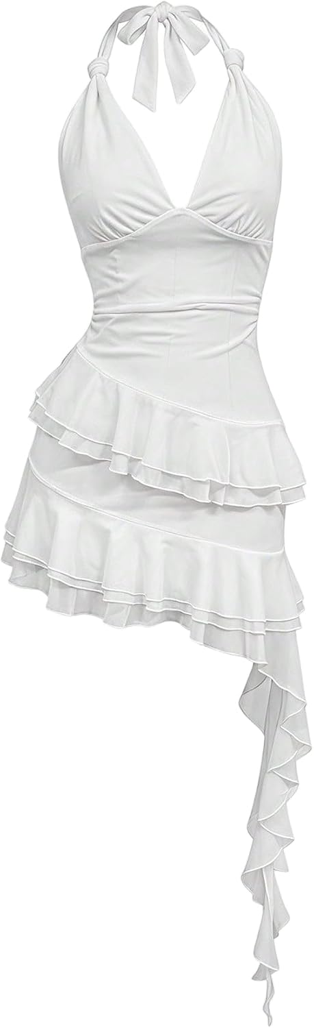 Women's Halter Y2k Mini Dress Asymmetrical Wedding Guest Dress