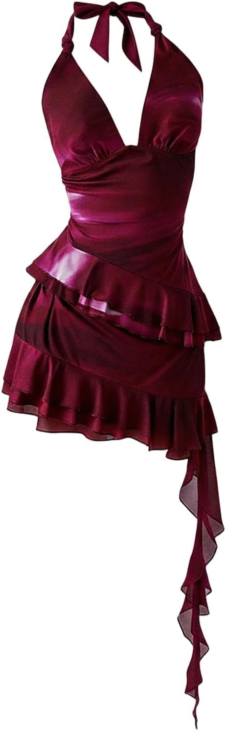 Women's Halter Y2k Mini Dress Asymmetrical Wedding Guest Dress