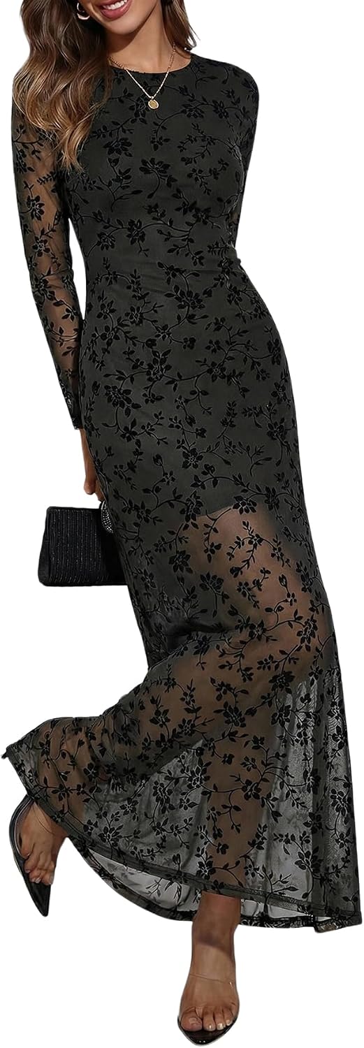 Women's Fall Wedding Guest Dresses Long Sleeve Formal Dress