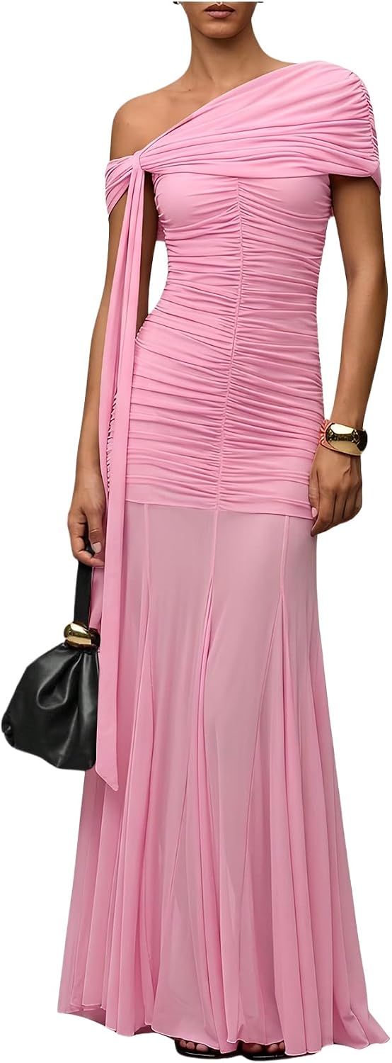 Women's Corset Dress Wedding Guest Dresses Statement Holiday Off Shoulder Ruched Mesh Formal Outfits
