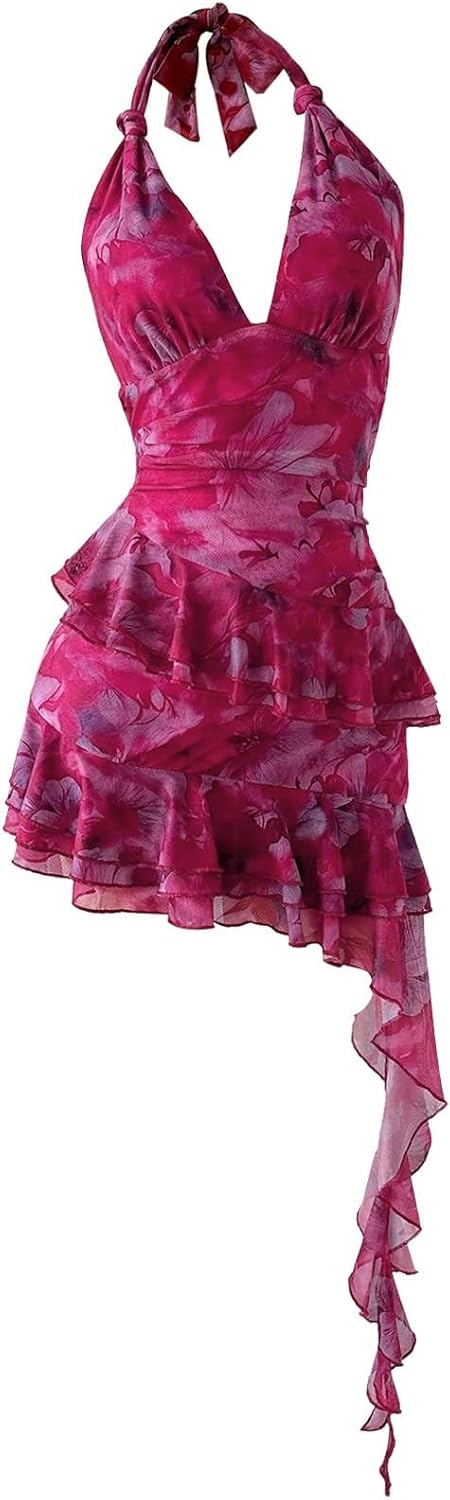 Women's Halter Y2k Mini Dress Asymmetrical Wedding Guest Dress