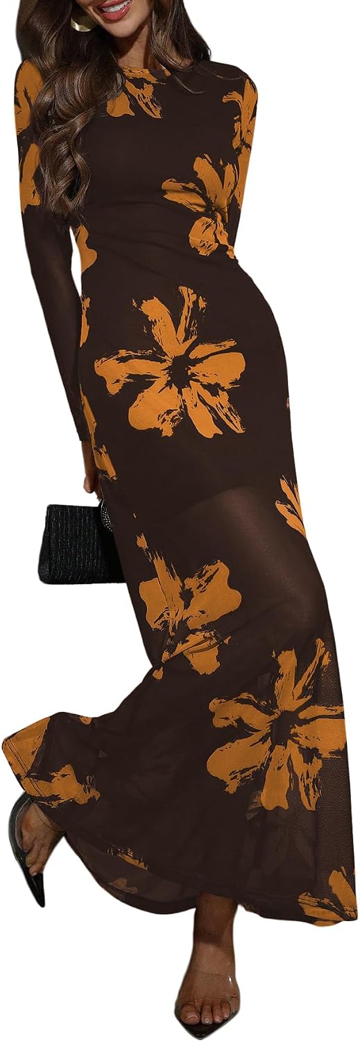 Women's Fall Wedding Guest Dresses Long Sleeve Formal Dress