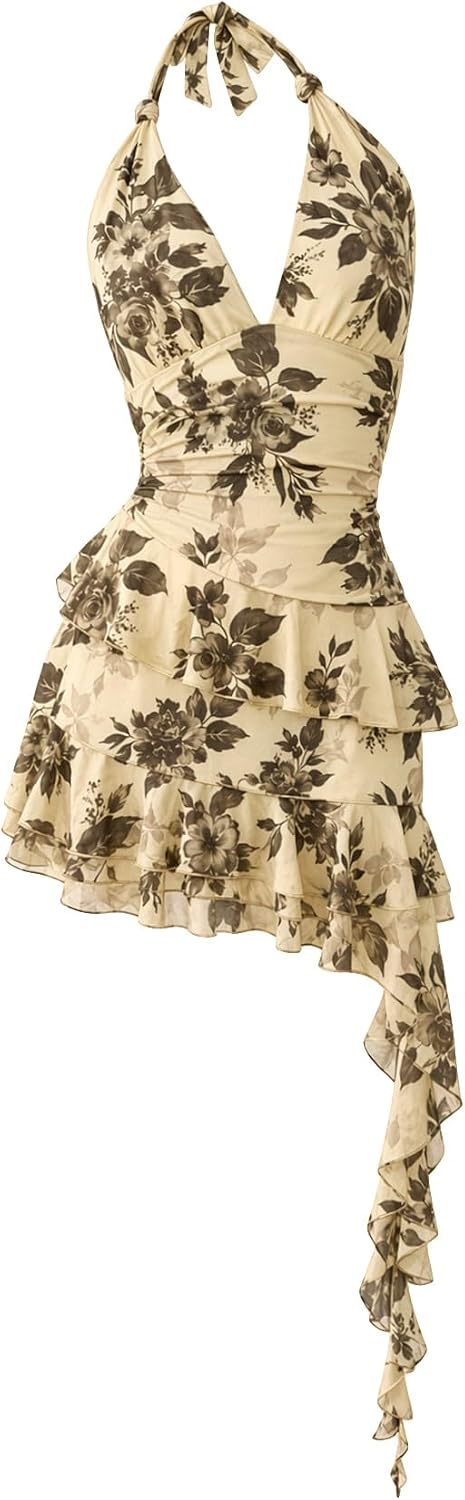 Women's Halter Y2k Mini Dress Asymmetrical Wedding Guest Dress