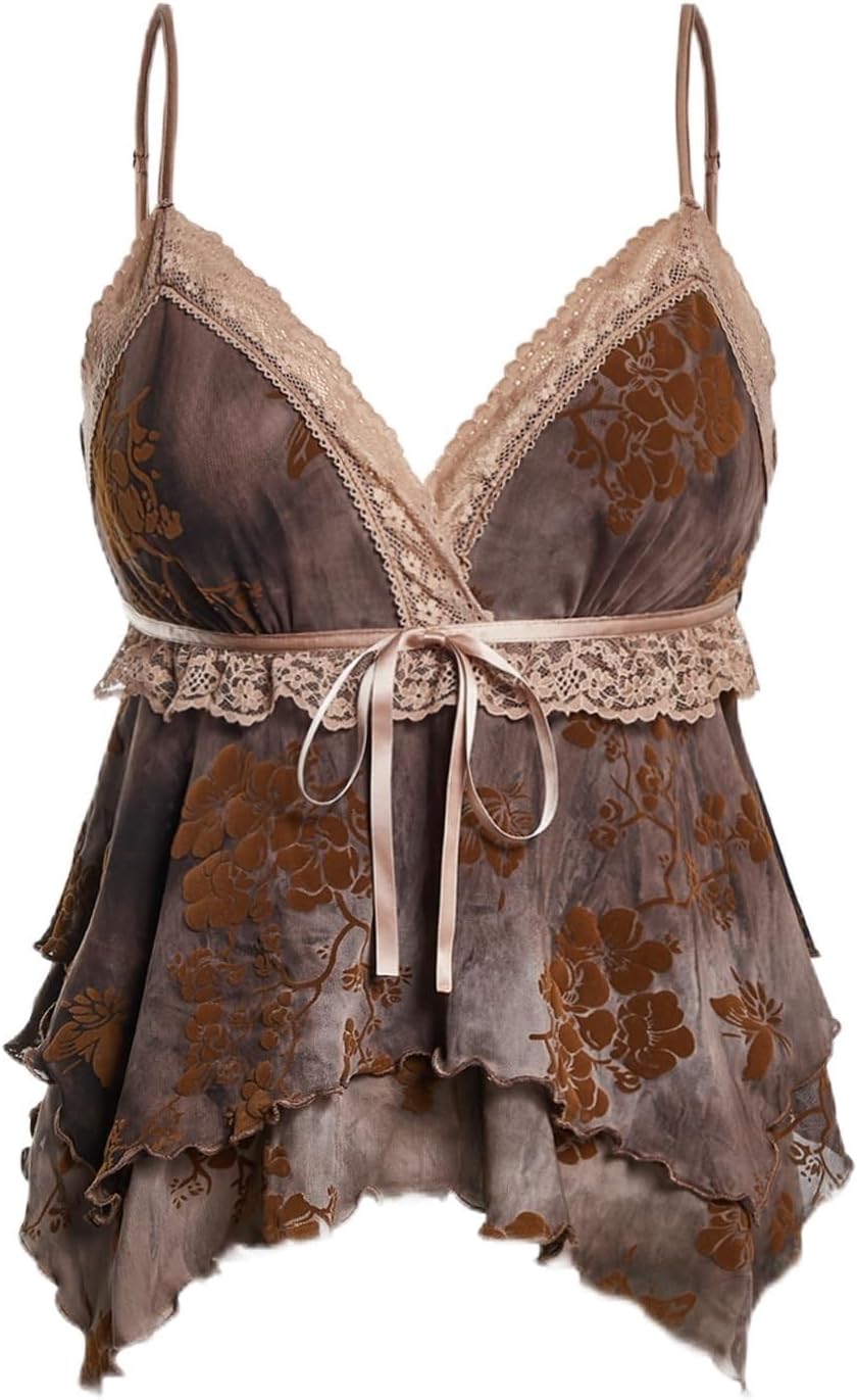 Women's Y2K Tops Going Out Babydoll Tank Tops Lace Cute Shirt
