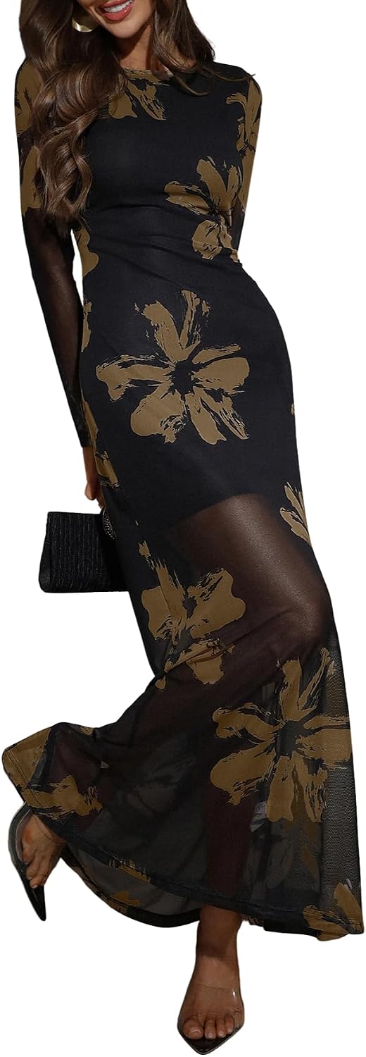Women's Fall Wedding Guest Dresses Long Sleeve Formal Dress