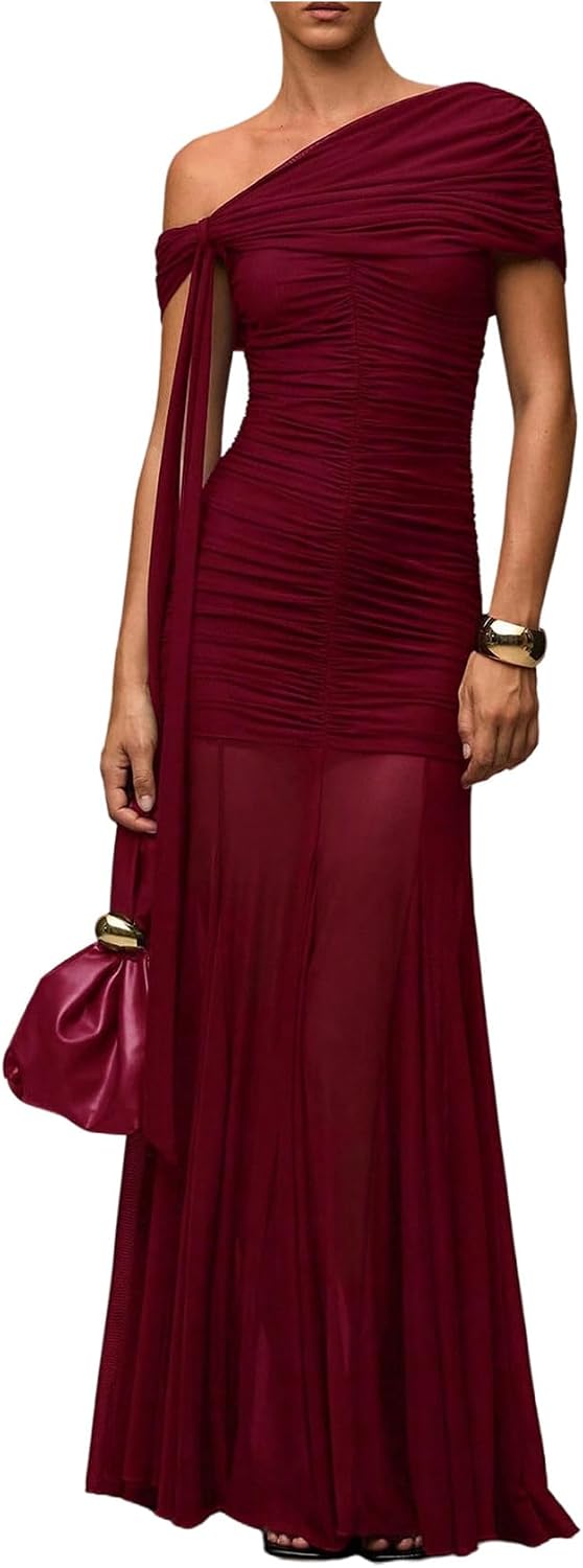 Women's Corset Dress Wedding Guest Dresses Statement Holiday Off Shoulder Ruched Mesh Formal Outfits