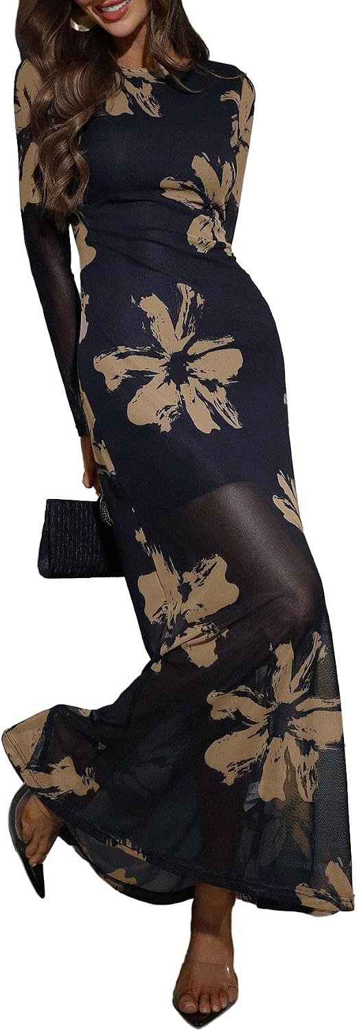 Women's Fall Wedding Guest Dresses Long Sleeve Formal Dress