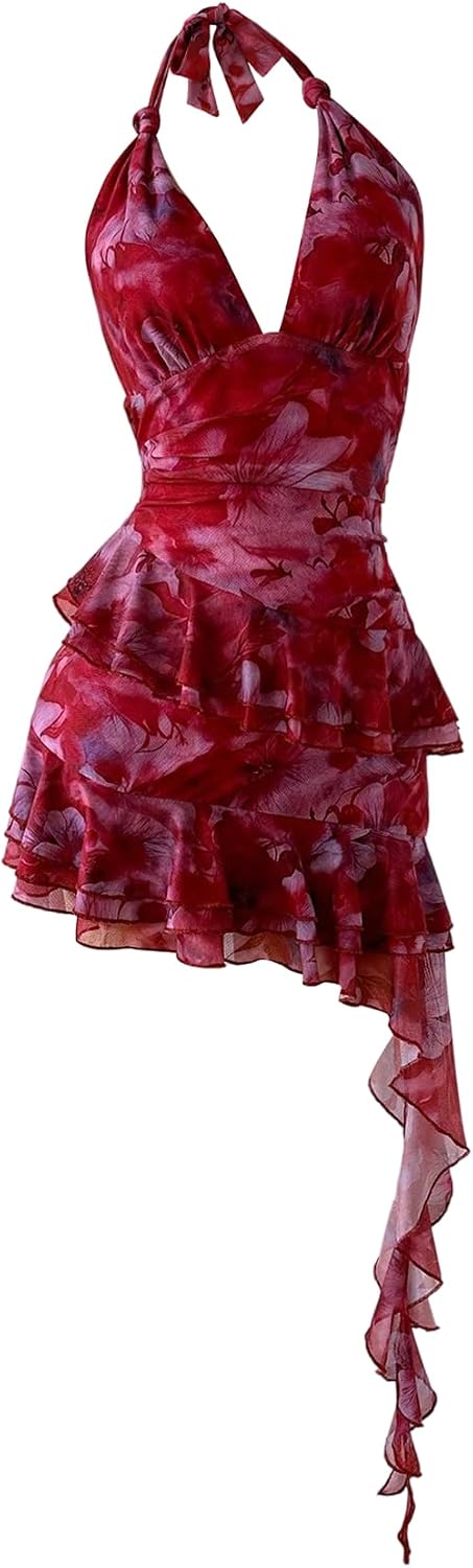 Women's Halter Y2k Mini Dress Asymmetrical Wedding Guest Dress